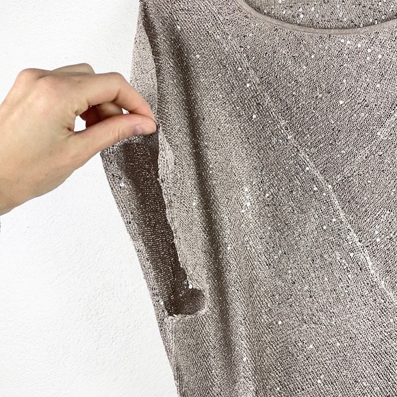 ALFANI | Champagne Sparkly Sequined Loose Dolman Batwing Shrug Sweater - Picture 10 of 10